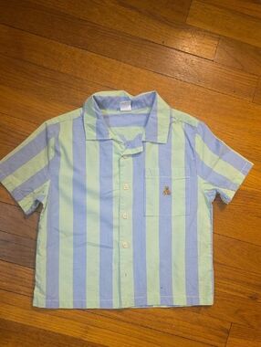 GAP Kids Short-Sleeve Button-Down Shirt - Light Blue & Light Green Stripes